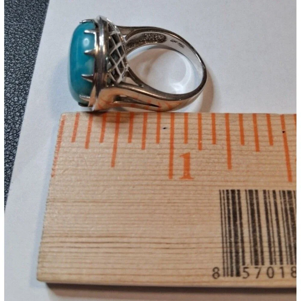Vintage 925 Sterling Silver Larimar Cabochon Statement Ring Size 10 Taiwan